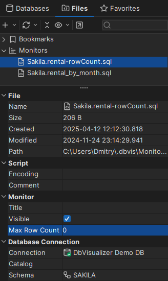 DbVisualizer Row Count Monitor Screenshot