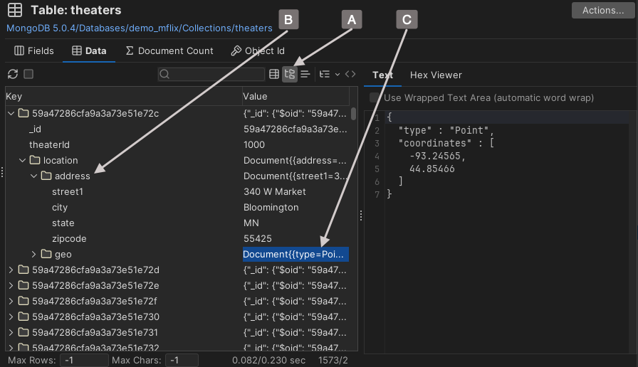 Screen capture of tree view in structured data viewer
