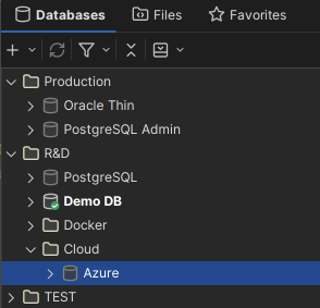 Database connections organized in folders