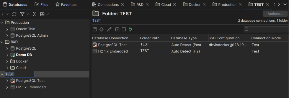 Editing properties for multiple database connections