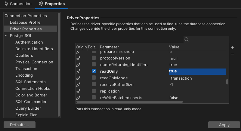 DbVisualizer Driver Property