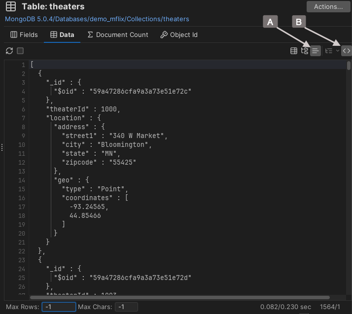 Screen capture of text view in structured data viewer