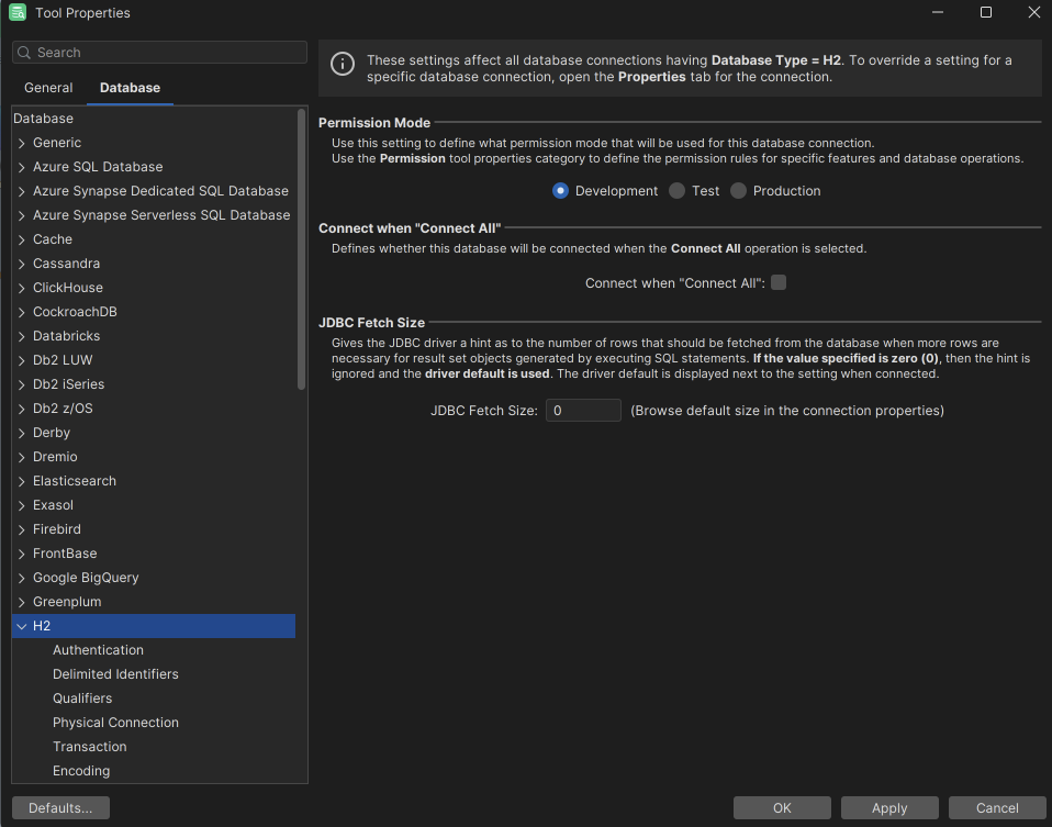 Tool Properties in DbVisualizer interface