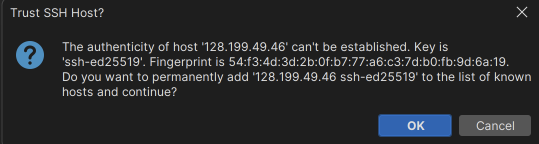 Warning dialog about host's authenticity