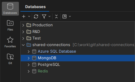 Example of a mounted database connection folder