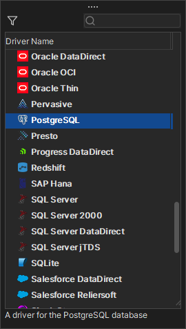 Driver type selection window