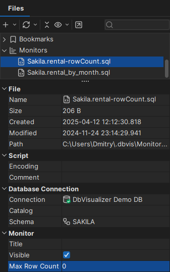 DbVisualizer Row Count Monitor Screenshot