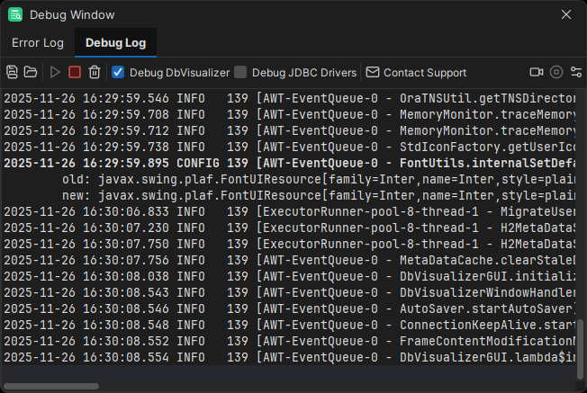 Debug Window in DbVisualizer