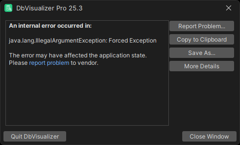 Screenshot of Error Dialog in DbVisualizer