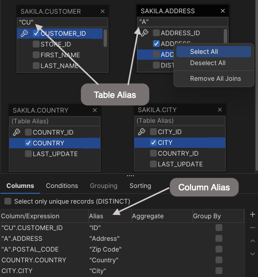 Specifying query details in Query Builder