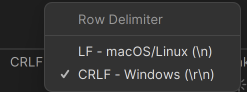 Screenshot showing how SQL editor handles row delimiter