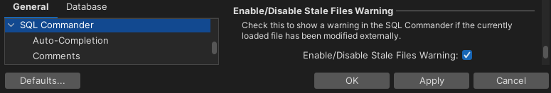 Screenshot of stale file warning settings in Tool Properties