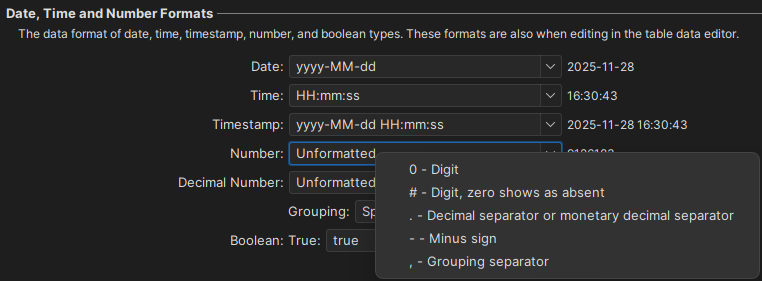 DbVisualizer data format customization interface screenshot