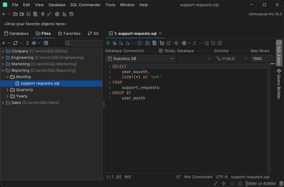 Using the Files tab in DbVisualizer