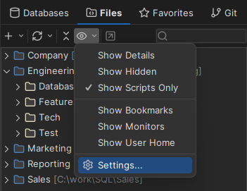 Open files visibility settings