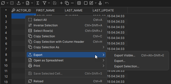 Screenshot of the Export All Data Option