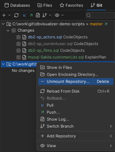 Unmount repository action