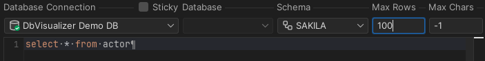 SQL Commander toolbar in DbVisualizer