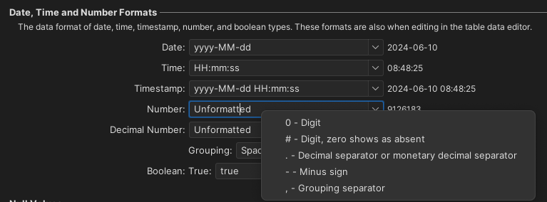 DbVisualizer data format customization interface screenshot