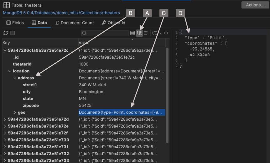 Screen capture of tree view in structured data viewer