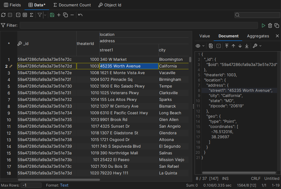 Edits in a document grid