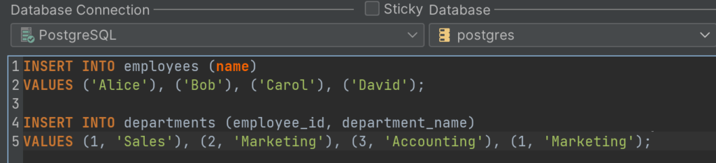 SQL Code in SQL Commander of DbVisualizer.