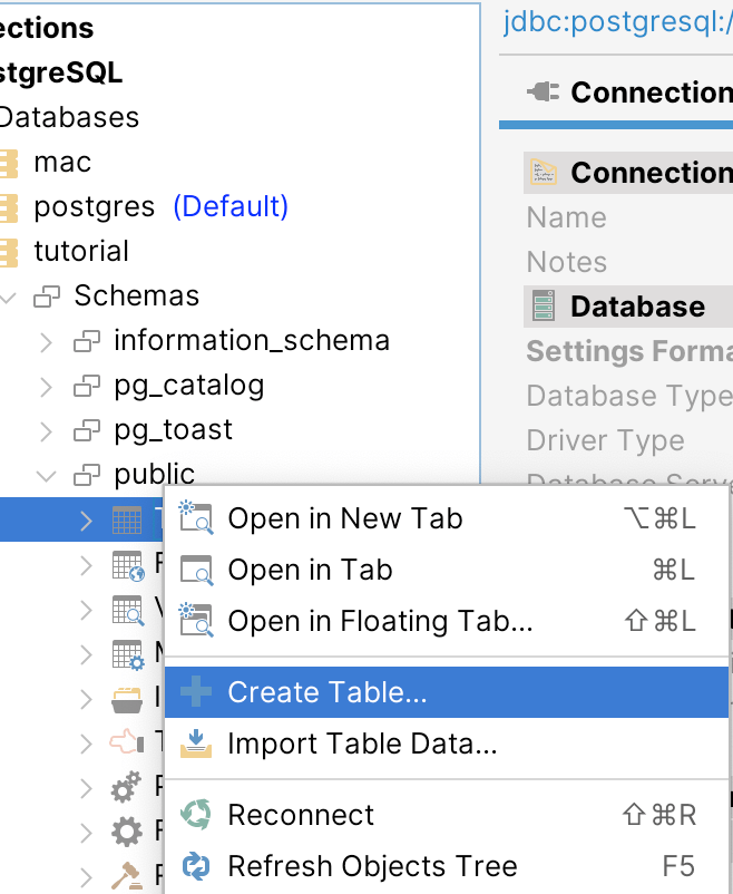 Creating a Table within DbVisualizer.