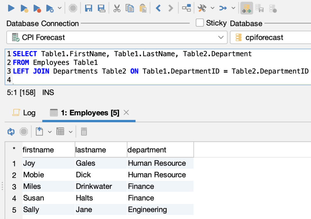 Query Output in DbVisualizer.