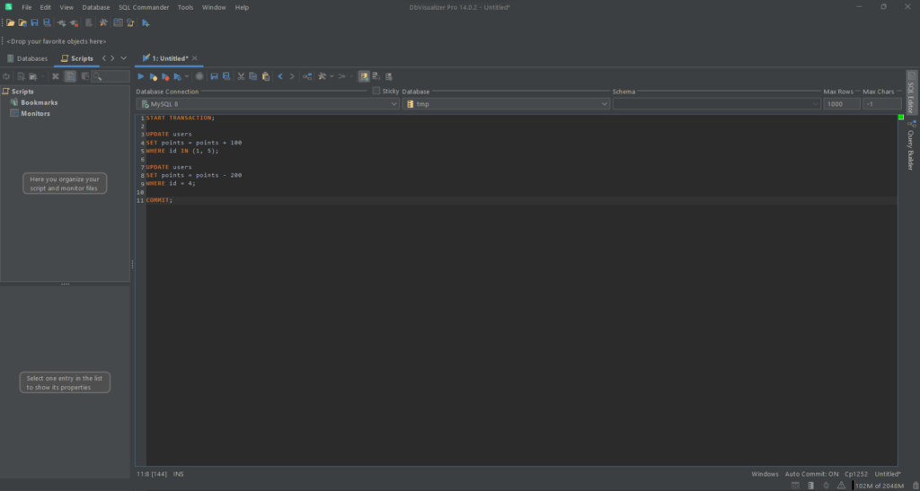 Running the transaction query in DbVisualizer.