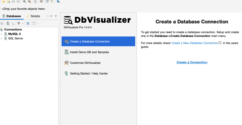 Creating a database connection in DbVisualizer.