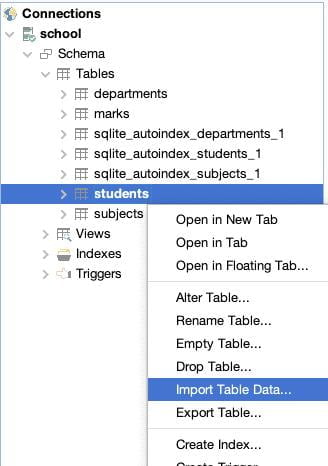Import table data