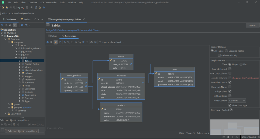 The interactive ER diagram is automatically generated by DbVisualizer.