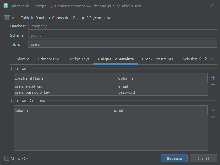 Visually dealing with PostgreSQL constraints in DbVisualizer.