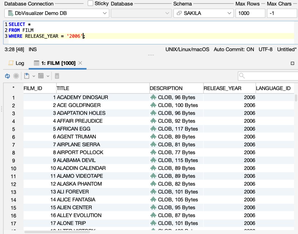 Screenshot of SQL commander.