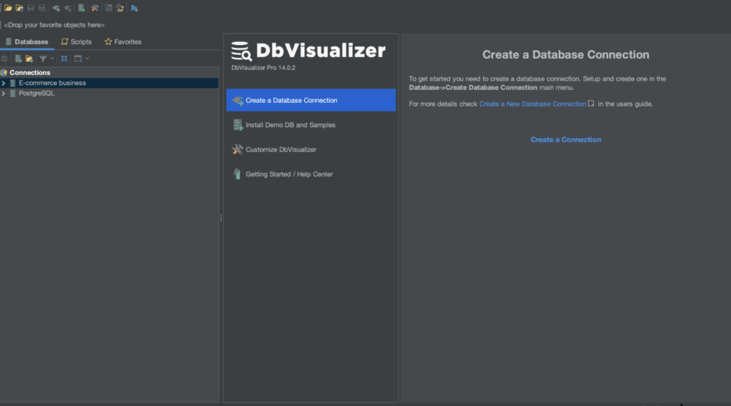 Creating a database connection in DbVisualizer.