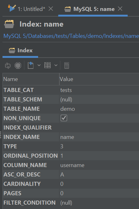 Indexes on a Column in DbVisualizer.