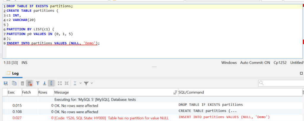 ERROR 1504 (HY000): Table has no partition for value NULL.