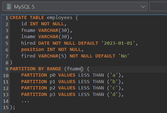 Partitioning by RANGE: characters.