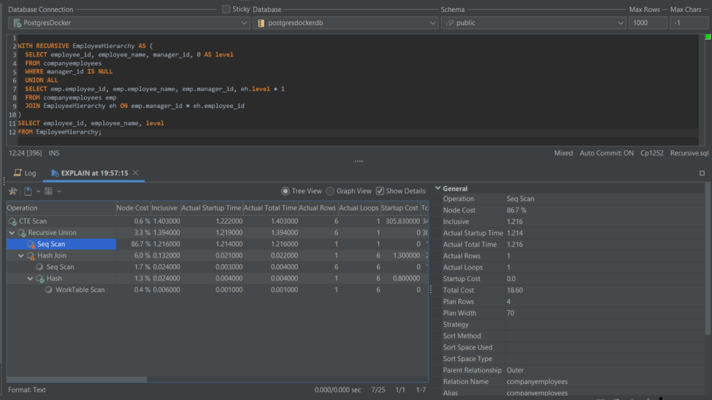 Explain plan output results in DbVisualizer.