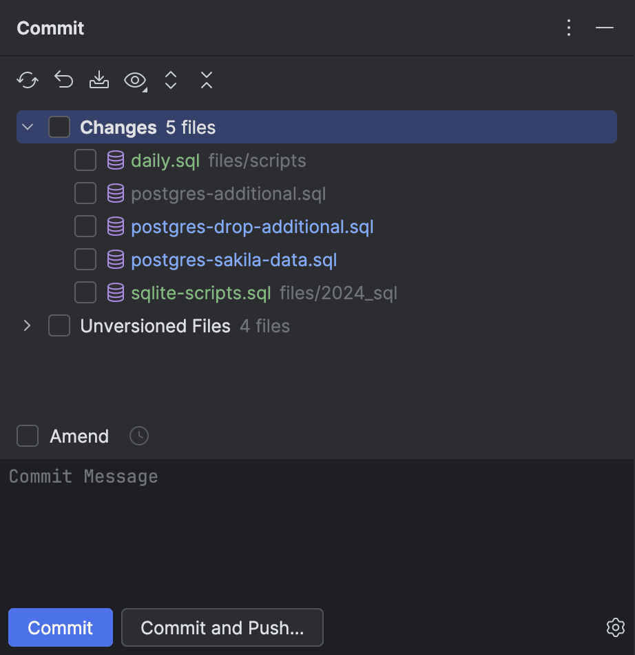 Committing in DataGrip