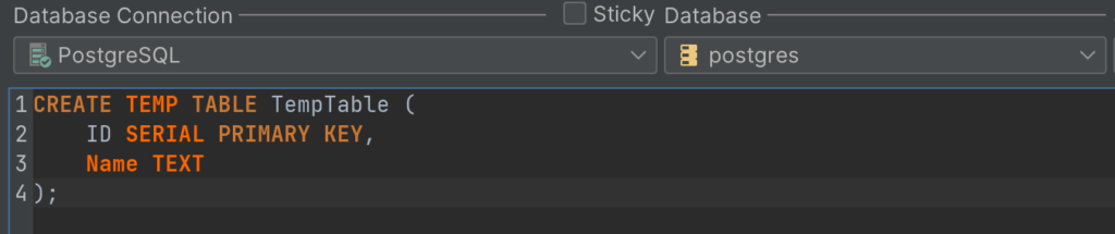 PostgreSQL Syntax for Temporary Tables in DbVisualizer