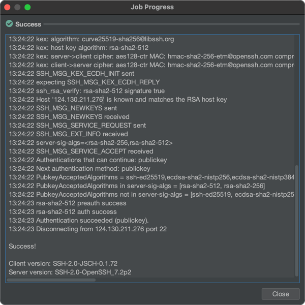 It is now easy to test an SSH configuration and browse the log indicating any problems