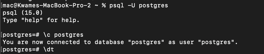 Connecting to the Postgres database in the PSQL