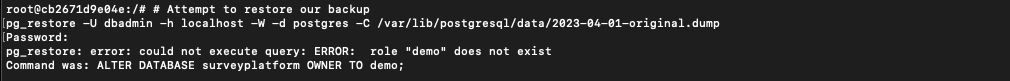 The error message returned by the pg_restore command