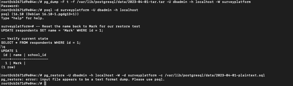 testing plain text restore