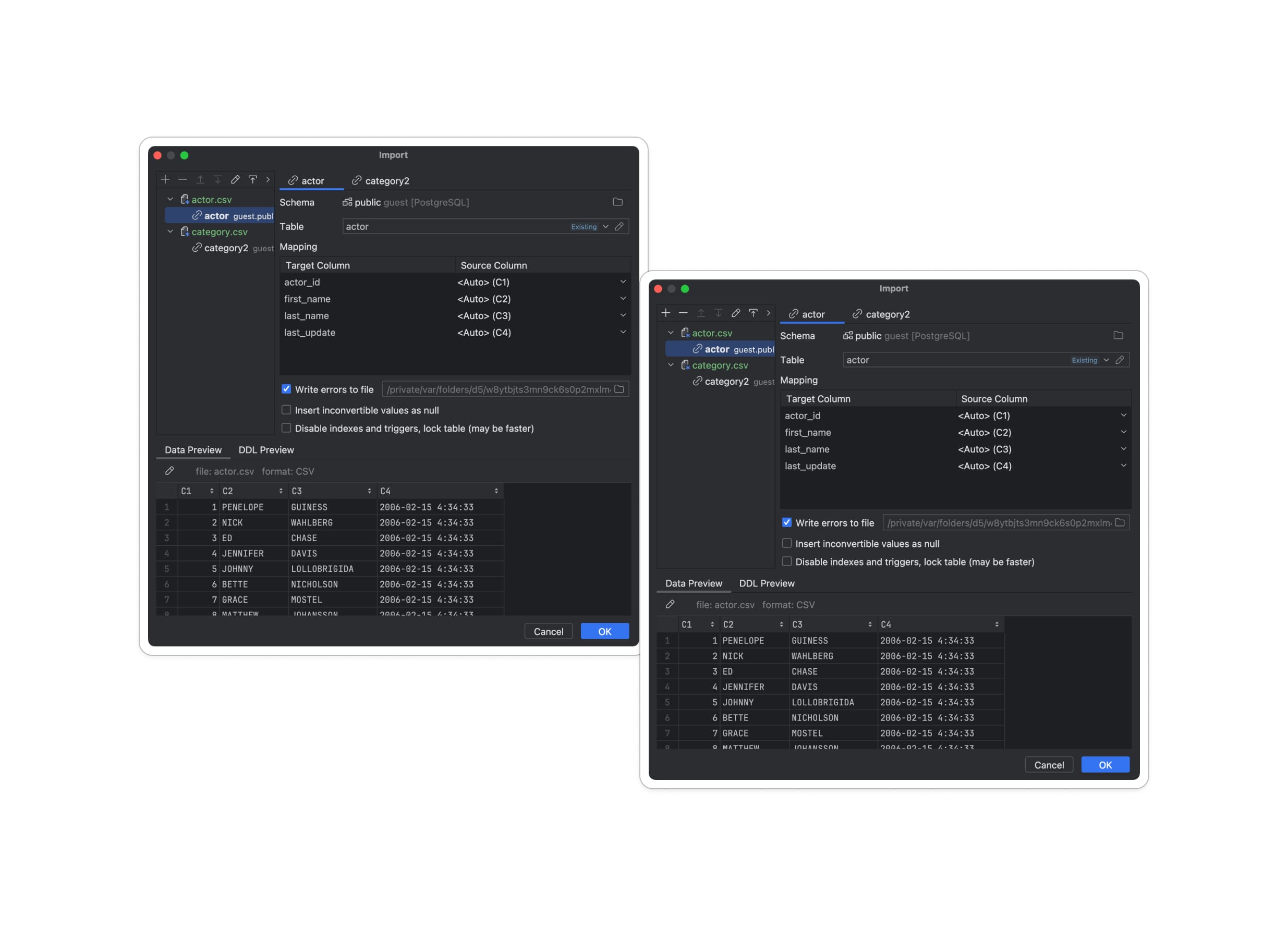 Data import and export with DataGrip.