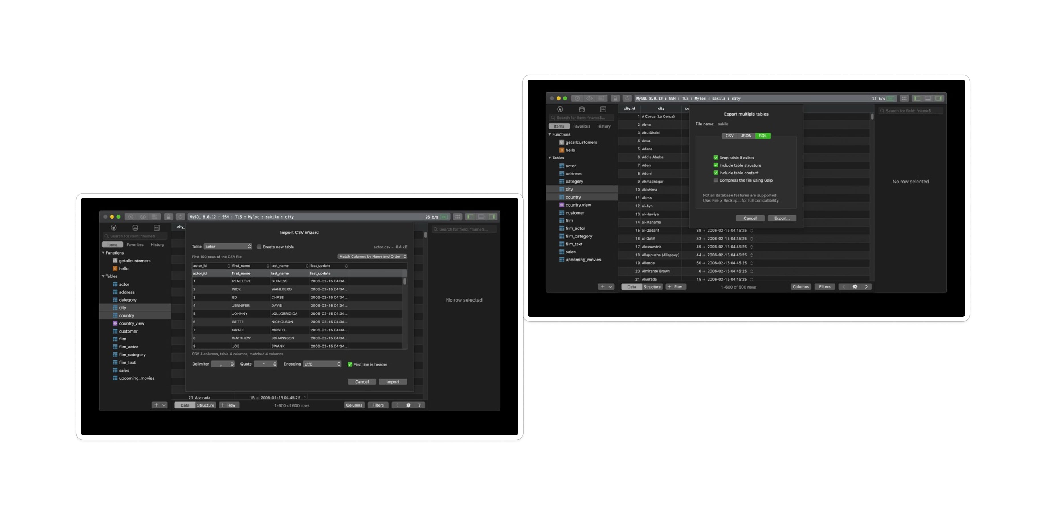 Data import and export with TablePlus.