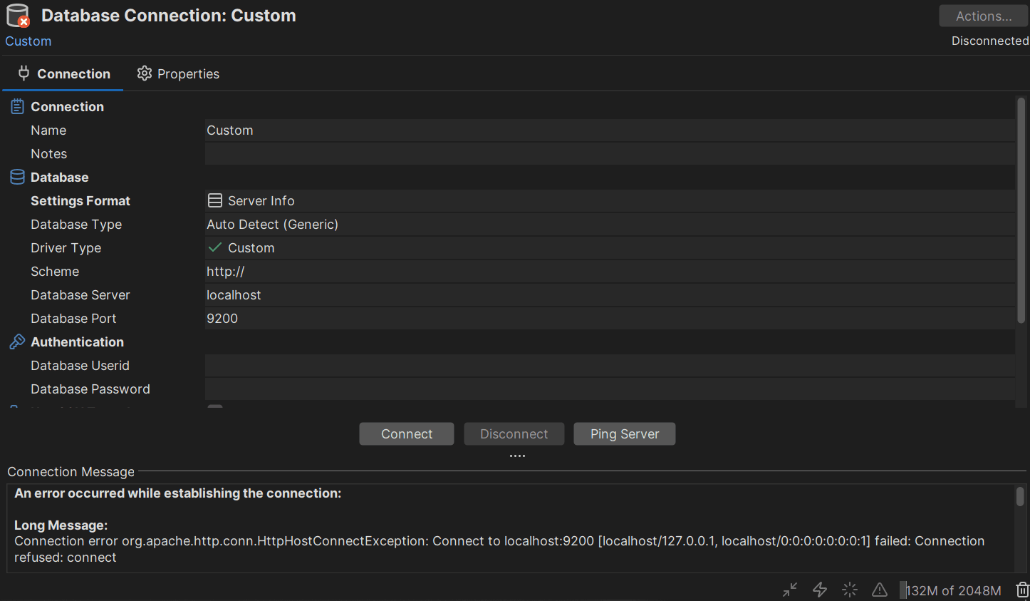 Connection refused to an OpenSearch instance in DbVisualizer