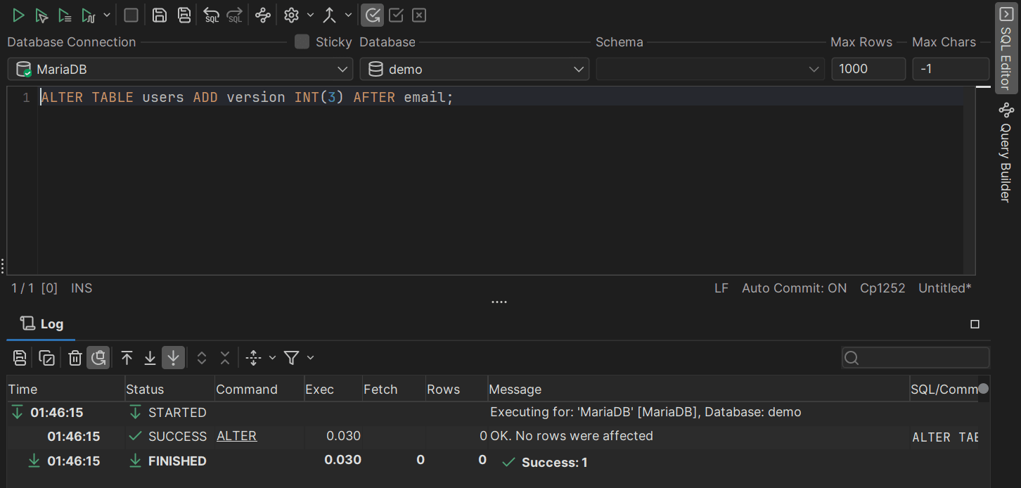 Adding a versioning column inside of a users table in MySQL