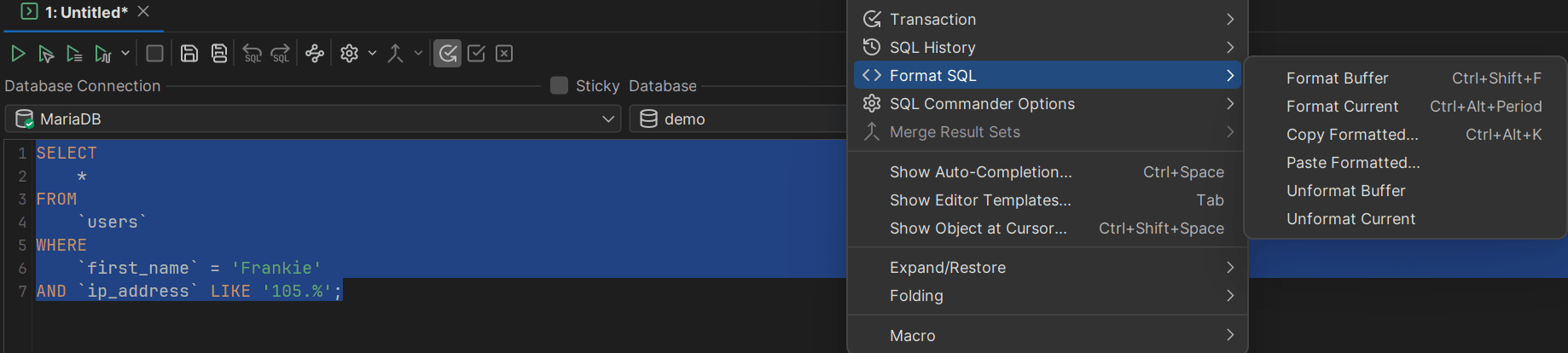 Formatting Queries in DbVisualizer